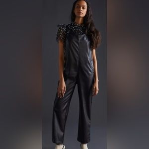 ANTHROPOLOGIE LUX VEGAN LEATHER JUMPSUIT NWT MEDIUM